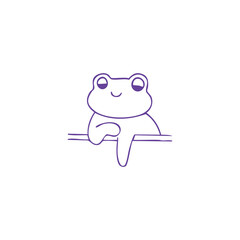 Simple Line Art of a Smiling Frog on a Branch