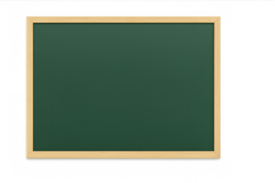 Empty green chalkboard with a light wooden frame. Isolated on transparent background, png