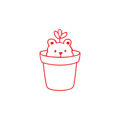Cute bear in a flower pot illustration