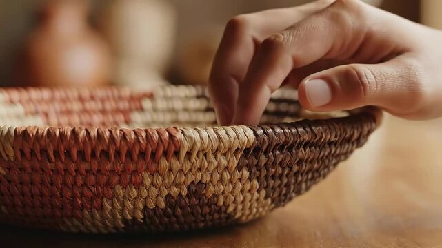 Hand Touching Woven Basket: Cultural Craftsmanship