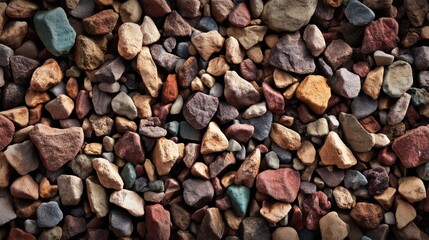 Colorful Pebbles and Rocks in Various Shapes on a Natural Surface for Creative Backgrounds and Textures in Design Projects