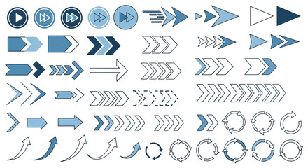 Variety of Blue Arrow Icon Designs for Directional and Navigation Graphics