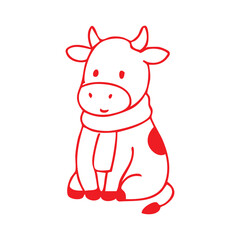 Adorable Cow Illustration with Red Scarf