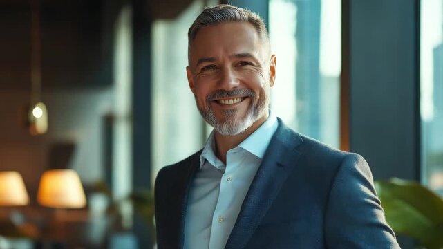 Smiling man in business attire looking towards camera, suggesting professionalism and approachability.