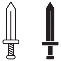 Two Minimalist Sword Icons, One Outline and One Solid Silhouette
