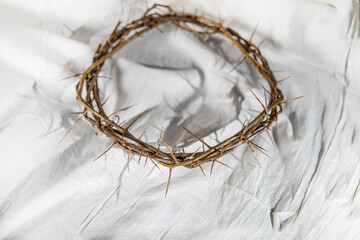 Crown of Thorns associated with the Passion of Jesus Christ. Symbol of the Crucifixion at Calvary and Good Friday in Christianity according to the New Testament