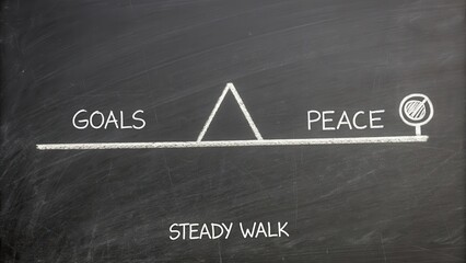 Minimal chalk drawing of balance between goals and peace