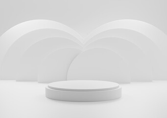 3d render of minimalist two podium showcase stage in interior room white studio and lighting for product display abstract bright background.