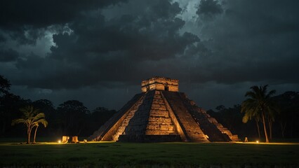 a large pyramid in the middle of a field
