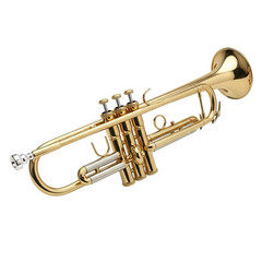 Obraz premium Golden brass trumpet, classic musical instrument for jazz, orchestra, and band performance.