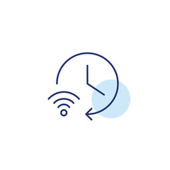 Clock and wi-fi symbol. Smart time synchronization, network protocol. Pixel perfect, editable stroke vector icon