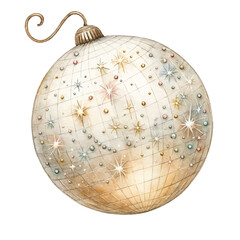 Watercolor Vintage Disco Ball Ornament with Stars New Year Celebration Vector Illustration
