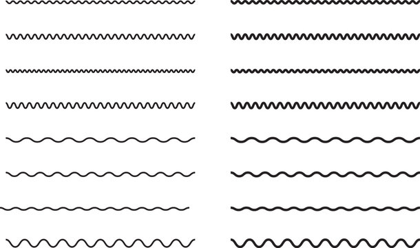 シンプルな波線のベクターイラストセット　
Black simple vector wavy lines