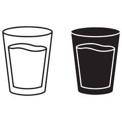 Minimalist Icons of Glasses with Liquid, One Outline and One Silhouette