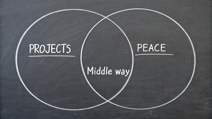 Minimal chalk sketch of a Venn diagram representing projects and peace