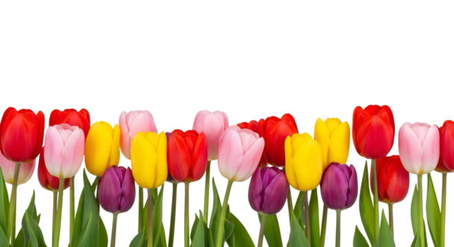 Row of Colorful Tulips on Black Background flowers - Powered by Adobe