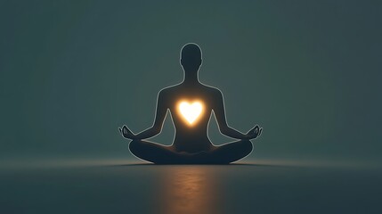 Meditation Silhouette with Glowing Heart &mdash; Inner Peace and Mindfulness Concept