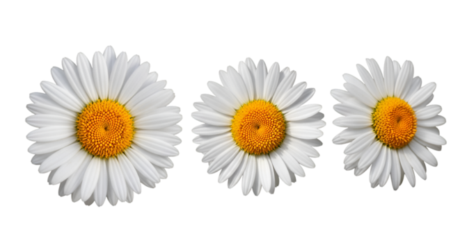 Three white daisies with yellow centers on black daisy