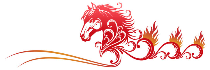 Chinese zodiac red horse with fire vector illustration 3.eps