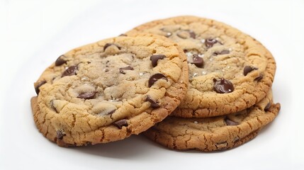 Fresh Chocolate Chip Cookies on White Background