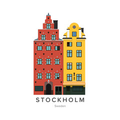 Stockholm. Sweden. Vector illustration of buildings in the center of Stockholm