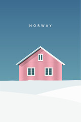 Norway. poster. tourist postcard. scandinavian houses. vector illustration
