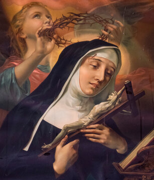 Painting (19th century) of Saint Rita of Cascia, Patroness of hopeless causes. Saint of the Roman Catholic Church.