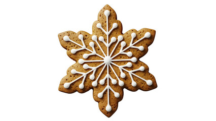 Transparent PNG of Snowflake Gingerbread Cookie – Holiday Dessert with White Frosting  Gingerbread snowflake cookie isolated PNG on transparent background, Christmas holiday treat with white icing 