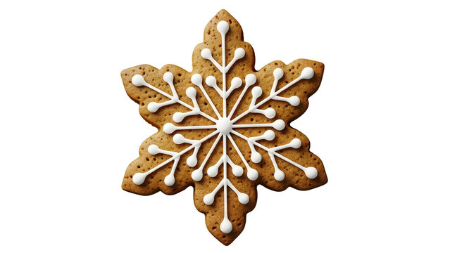 Transparent PNG of Snowflake Gingerbread Cookie &ndash; Holiday Dessert with White Frosting  Gingerbread snowflake cookie isolated PNG on transparent background, Christmas holiday treat with white icing 