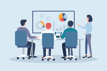 Business meeting with presentation of charts and graphs in office