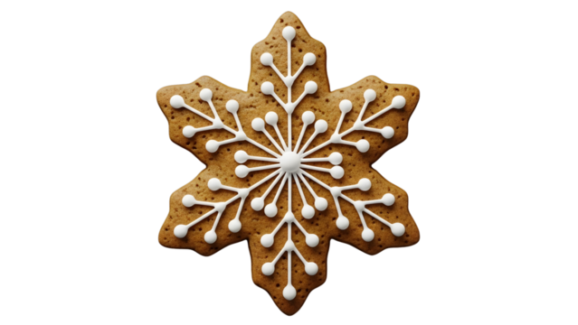 Gingerbread Snowflake Cookie PNG – Christmas Treat with WhitChristmas Gingerbread Snowflake PNG Cutout – Festive Cookie with Icing Details