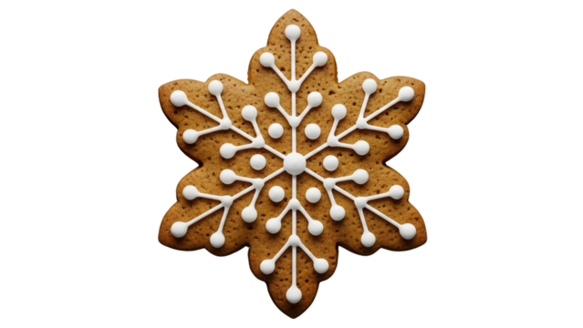 Holiday Snowflake Gingerbread Cookie PNG Isolated with Decorative White Icing