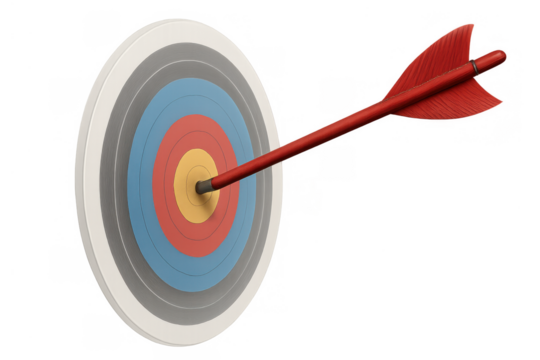 Target bullseye with arrow hitting center, symbolizing success, goal achievement, accuracy, and precision