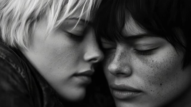 Two women kissing, showcasing a romantic and affectionate moment.