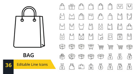 Shopping Bag Icons Set Editable Line Icons for E-commerce and Retail
