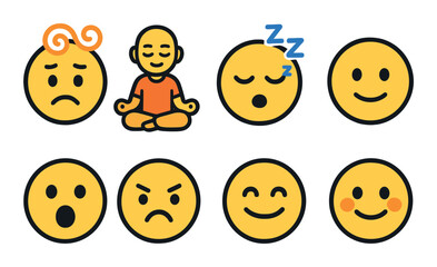 Fototapeta premium Variety of emoticon faces displaying different emotions including meditative mood