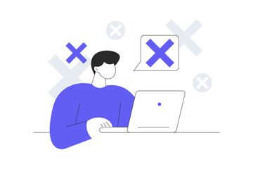 Man says no and makes stop gesture, forbids something and expresses disagreement. Body language No means no concept. Flat Cartoon Vector Illustration, icon Stylish abstract design landing page web