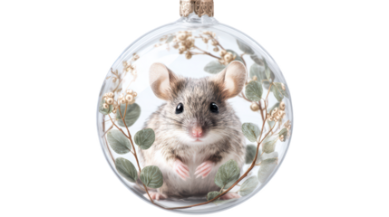 Christmas Ornament with Cute Mouse and Botanical Details