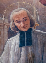 Painting (19th century) of Saint John Mary Vianney the Holy priest of Ars. Saint of the Catholic Church.