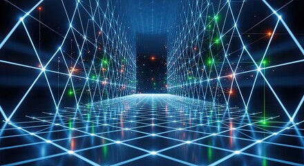 Explore a futuristic digital realm with vibrant neon grids, perfect for technology, innovation, and modern design projects seeking a sleek, high-tech aesthetic