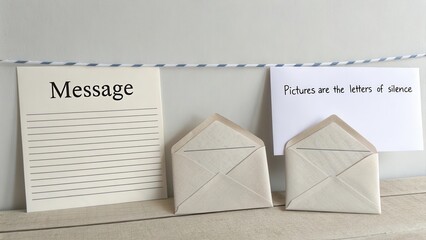 Minimal composition of folded paper envelopes with message notes