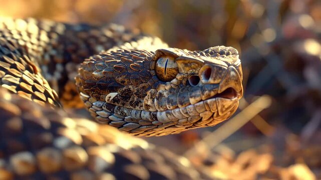 Wild Venomous Rattlesnake Close Up In Its Natural Habitat.