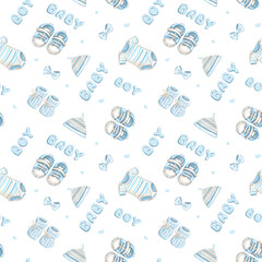 Cute Hand-Drawn Baby Boy Essentials Seamless pattern