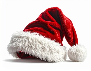 Fluffy Red Santa Claus Hat Isolated on White Background