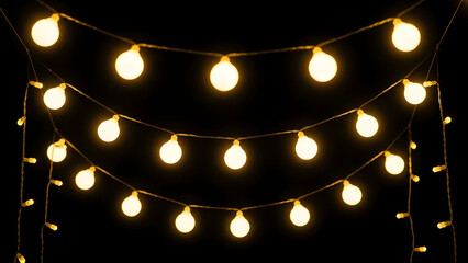 Christmas bulbs twinkle with gentle shine. Wreath light chain wraps celebration invite. Neon sparkle shapes warm visual mood. Transparent light arc highlights festive promo