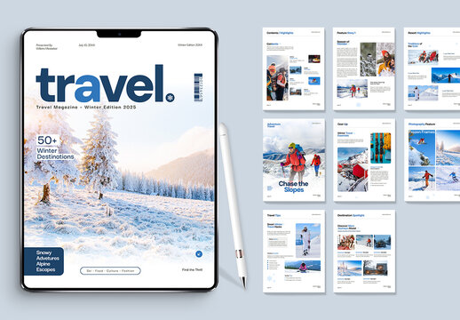 Digital Winter Travel Magazine Template Modern Design