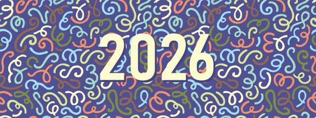 Abstract seamless pattern of 2025 new year. Modern concept withcrayon squiggle lines. 2025 year banner .Modern pattern cute wavy, curvy and swirl lines with chalk texture
