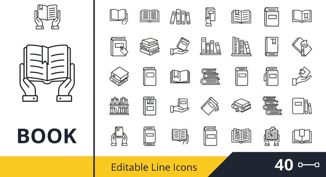 Collection of Education and Knowledge Book Icons for Libraries and Learning