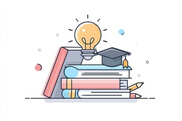 Books, graduation cap, and light bulb illustration for educational inspiration