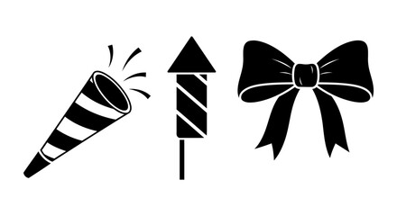 Festive Icons Celebration Horn, Rocket, and Bow